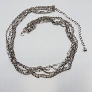 Multi-Strand Silver Tone Metal Chain Belt Lobster Clasp & Adjustable Boho Retro